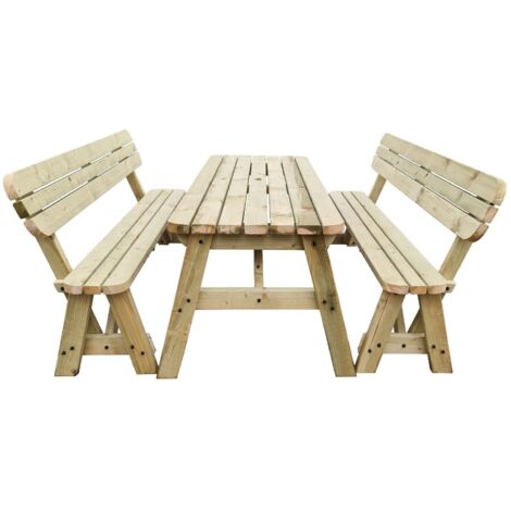 3ft (90cm) Picnic table and bench set, natural (light-green) finish, Victoria with backrest rounded corners