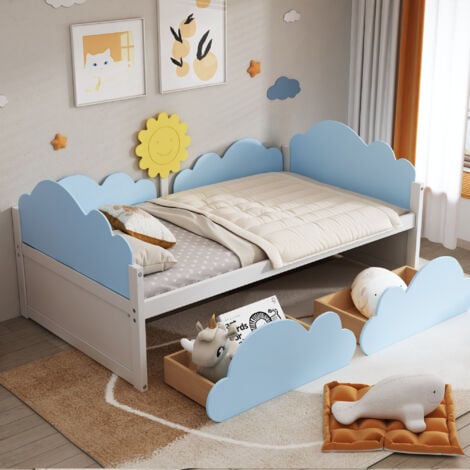 ABRIHOME 3FT Kids Toddler Bed with Storage Drawers, Single Bed Cloud Shape Daybed with 2 Drawers, 90x190cm