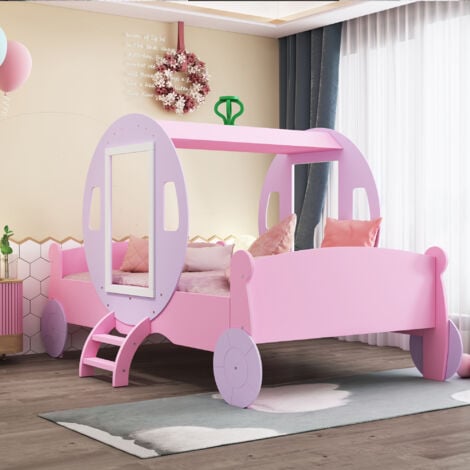 ABRIHOME 3FT Princess Carriage Kids Toddler Bed , Single Car Bed, Pink, 90x190cm