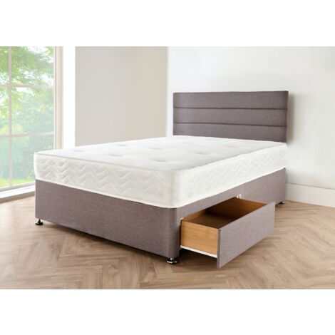 3FT Single Linen Look Grey Divan Bed with Mattress 10