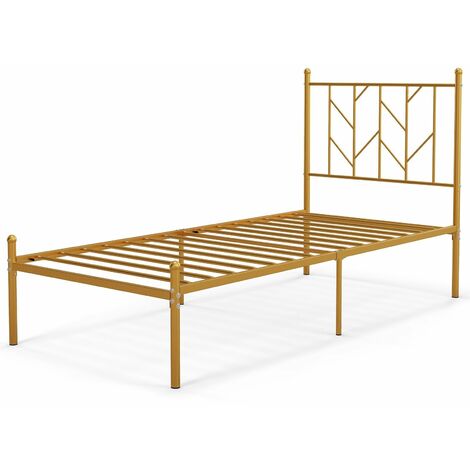 3FT Single Metal Bed Frame Heavy-duty Slatted Platform Bed with Headboard