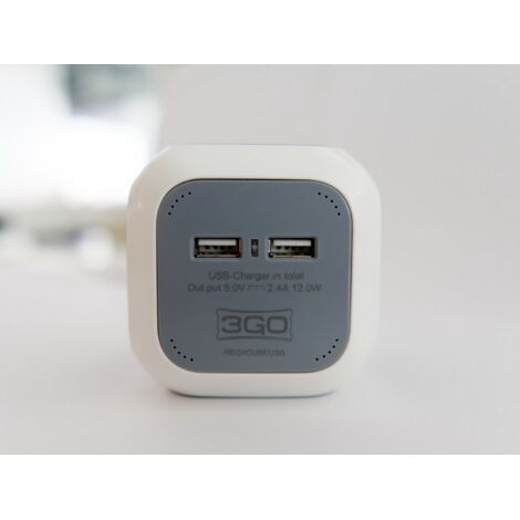 3GO REG4CUBEUSB presa multipla 1,4 m 4 prese CA per interni Grigio, Bianco