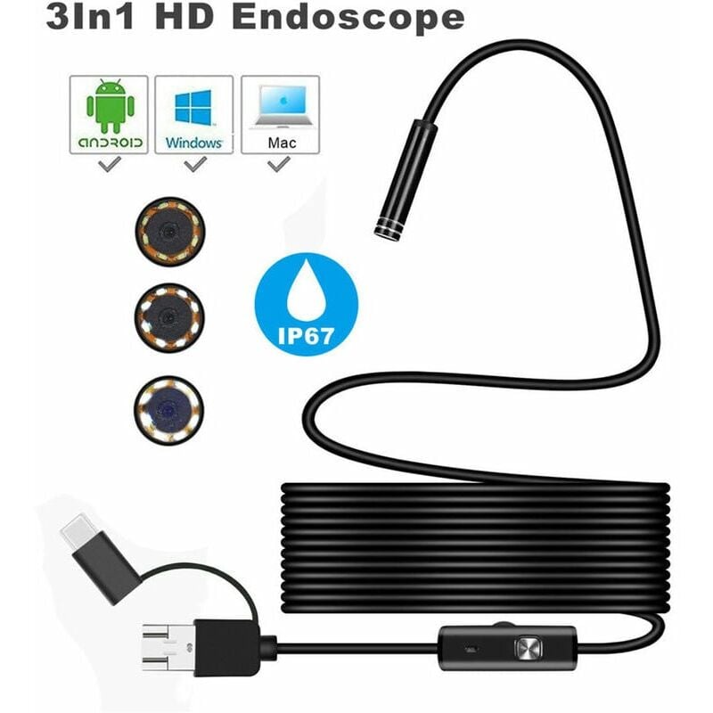 Image of Gotrays - 3in1 Android usb Typ-C Endoskop Inspektion 7mm Kamera 6 led hd Wasserdicht