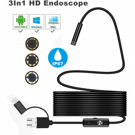 3in1 Android USB Type-C Endoscope Inspection 7mm Cam��ra 6 LED HD ��tanche