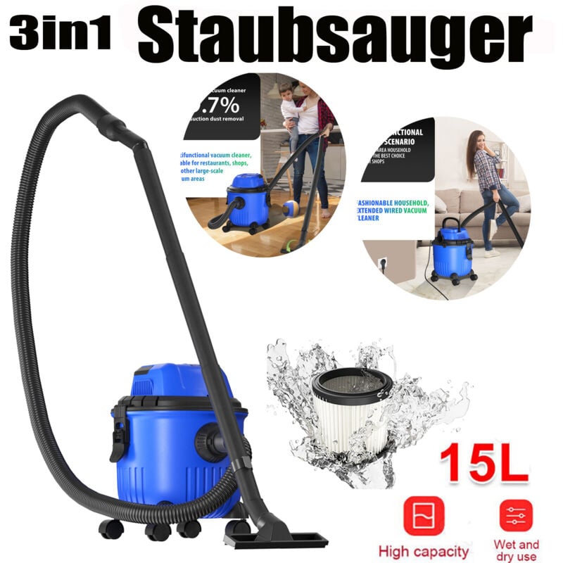 Dayplus - 3in1 Aspirateur eau & poussière Sans sac 15L Cylindre Puissant Compact