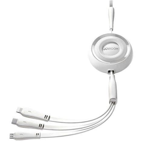 3in1 Colorful Series USB-A auf USB-C / iPhone Lightning / microUSB Einziehbares Kabel 1m Weiß