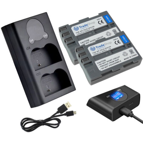 3in1 Set: 2x Akku + USB-C Doppel Akku Dual LCD Schnell-Ladegerät für 2 Akkus komaptibel mit Nikon D80 D80s D90 D200 D200s D300 D700 D900 D100 D300s