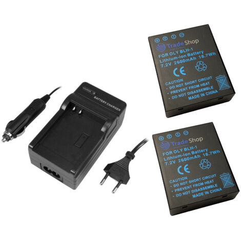 3in1 Set: 2x Li-Ion Akku + Ladegerät Ladestation kompatibel mit Olympus BLH-1, OM-D E-M1 Mark II, OM-D E-M1 Mark III, OM-D E-M1X, Batteriegriff HLD-9