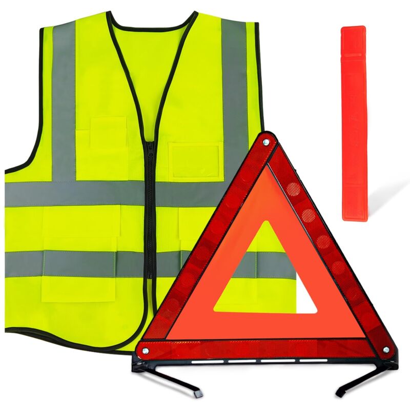 3in1 Triangle et Gilet Jaune pour Voiture, Triangle Voiture, Gilet Voiture, 360 DegréS Triangle d'urgence, Triangle Pliable pour Voiture, Kit