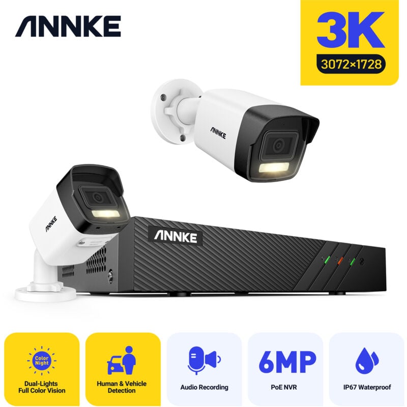 3K PoE Kit Caméra de Surveillance 8CH nvr 2X5MP Caméra Intelligente Double Lumière Vision Nocturne PoE Kit de Vidéo Surveillance Sécurité Système