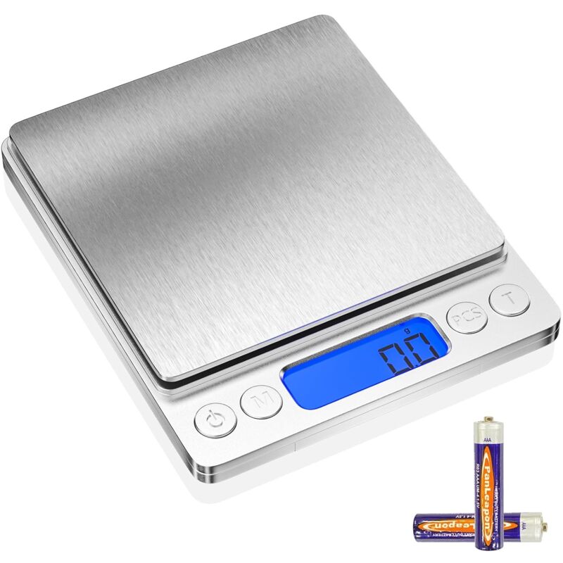 3kg/0.1g Balance de cuisine precision Électronique, inoxydable pese aliment cuisine avec affichage LCD et fonction tare, 6 unités, pesée des aliments