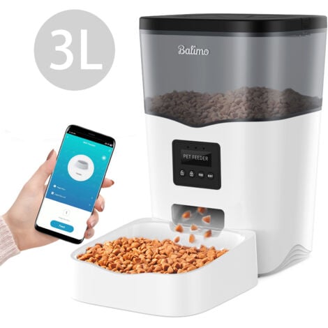 BALIMO 3L 2,4G WiFi Distributeur Croquettes Chats et Chiens, Automatique avec Minuterie et télécommande APP Max, 1-10 Repas par Jour