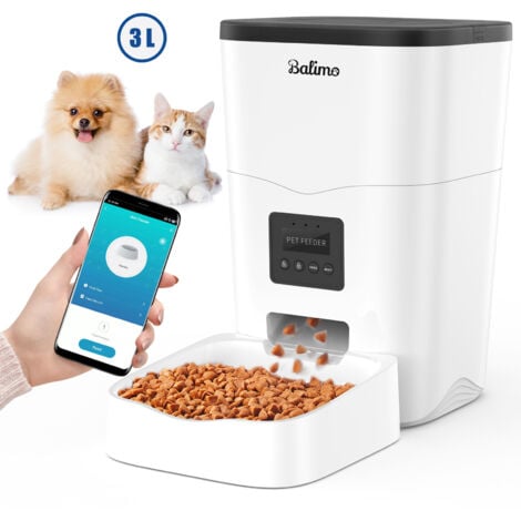 BALIMO 3L, 2.4G WiFi, Distributeur Croquettes Chats et Chiens, Automatique avec Minuterie et télécommande APP Max, 1-10 Repas par Jour, Blanc
