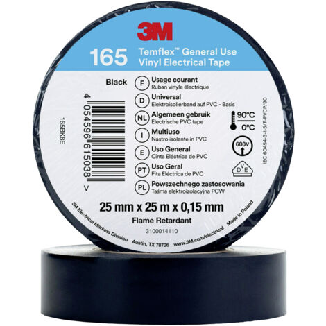 3M 165BK8E Isolierband Schwarz (L x B) 20 m x 25 mm 1 St.