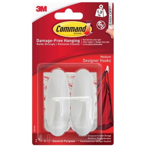 3M 17081 Command Adhesive Hook White Medium (PK-2)
