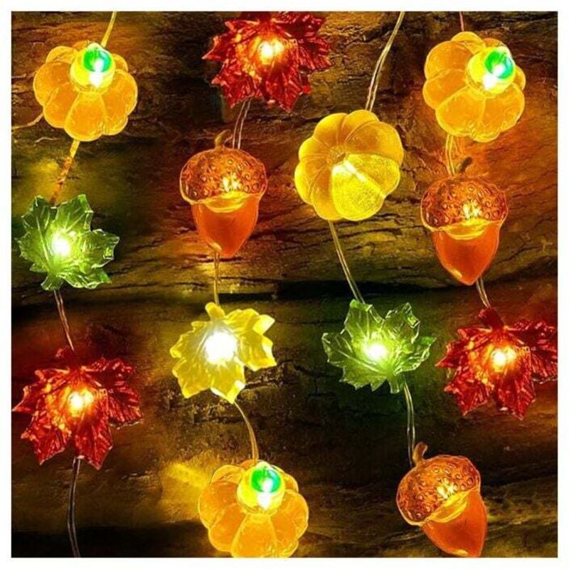 3M 30LED Guirlande Lumineuse Decoration Automne, Guirlande Feuilles D'érable Noisette Citrouille, Decoration Automne à Piles 3d