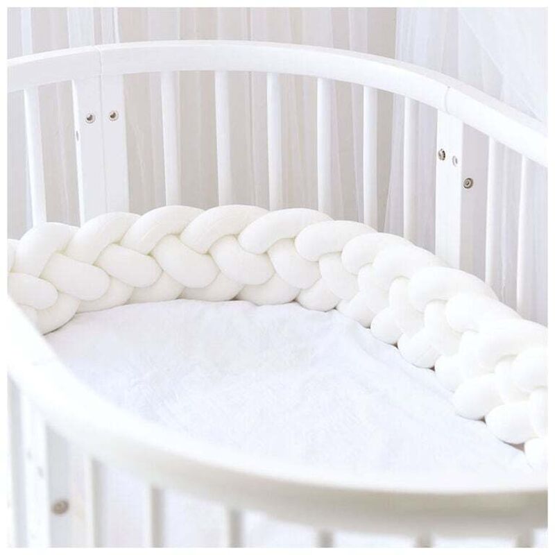 3M 4 Tissage Bebe Coussin Serpent Tresse Pare-Chocs Velours Protection Lit Pare-Chocs Pepiniere Pour Nouveau-Nes Lit Chambre Decor Blanc