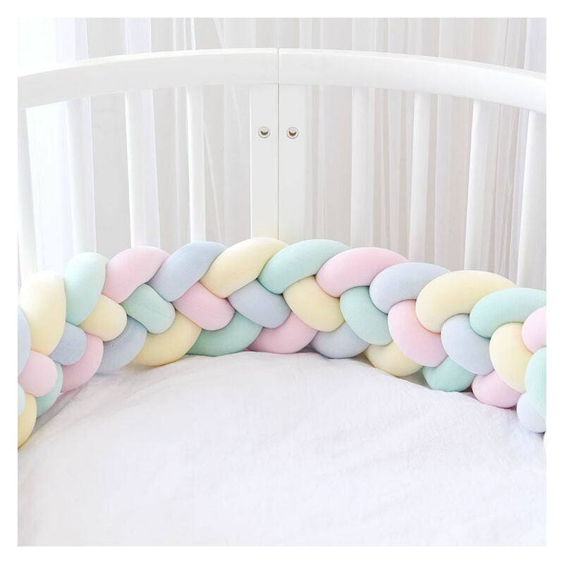 3M 4 Weave Baby Crib Cushion Snake Braid Bumper Velvet Protector Nursery Crib Bumper For Newborns Bedroom Decor Light Yellow+Light Pink+Light