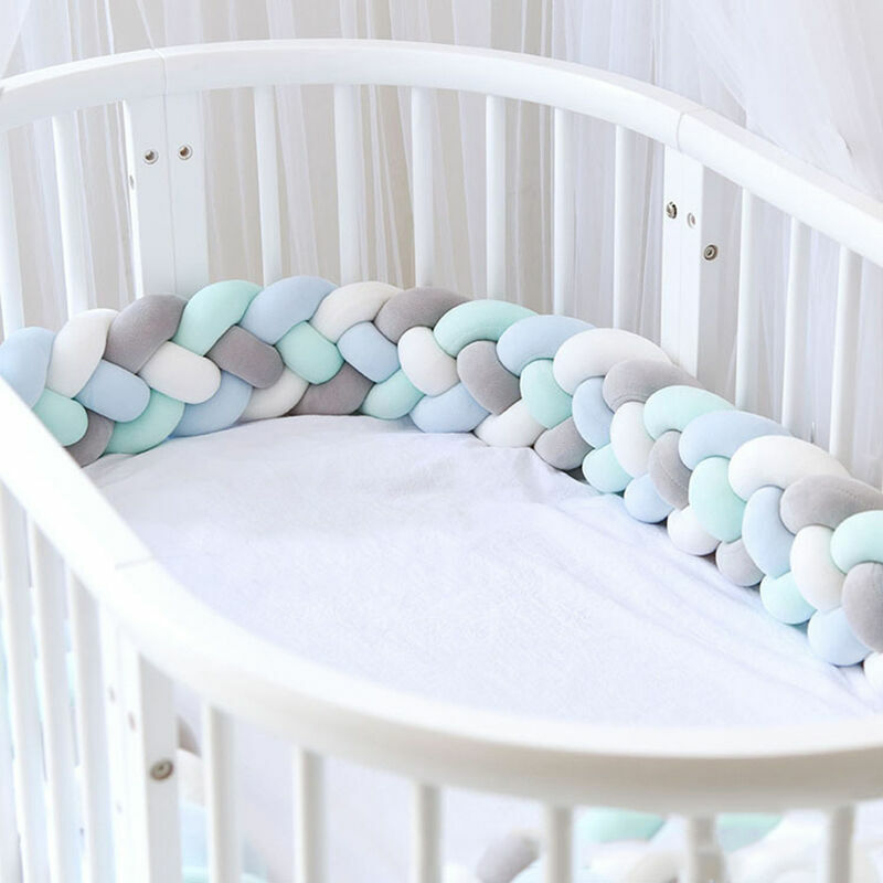 3M 4 Weave Baby Cushion Snake Braid Bumper Protector Velvet Nursery Bumper For Newborns Bedroom Decor White+Gray+Light Blue+Light Green