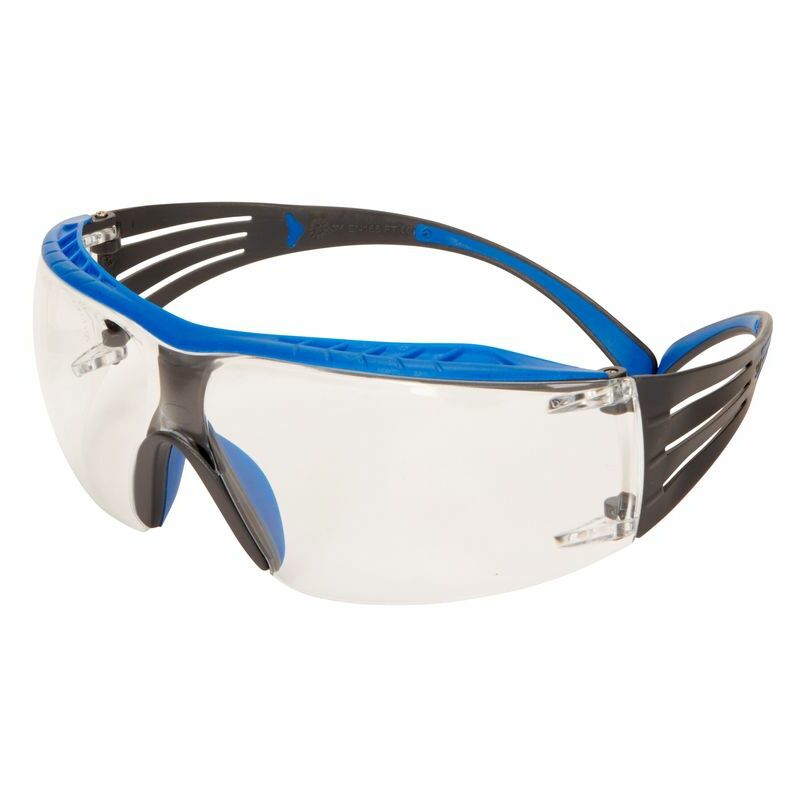 400X Safety Glasses, Blue/Gey fame, Scotchgad Anti-Fog / Anti-Scatch Coating - 3M