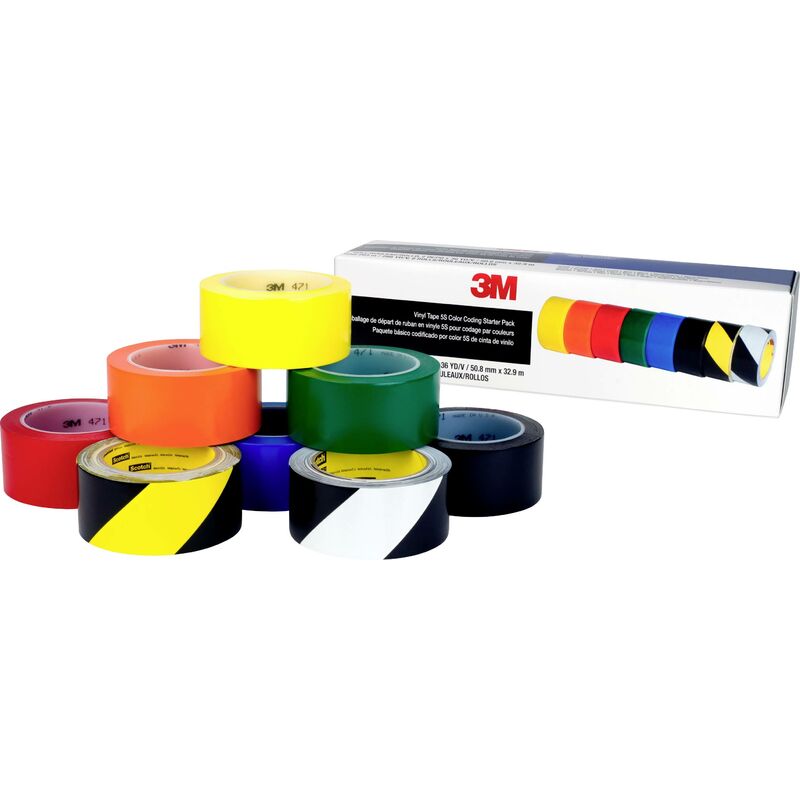 3M - 471DEMO5S Ruban adhésif jaune, orange, rouge, vert, bleu, noir, jaune/noir, blanc/noir (l x l) 33 m x 50 mm 8 pc(s) W283382