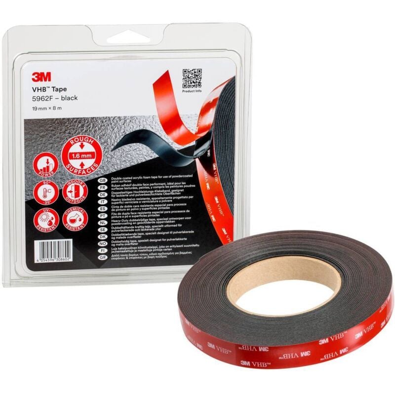 3M - 5962F/IPS Ruban adhésif noir (l x l) 8 m x 19 mm 1 pc(s)