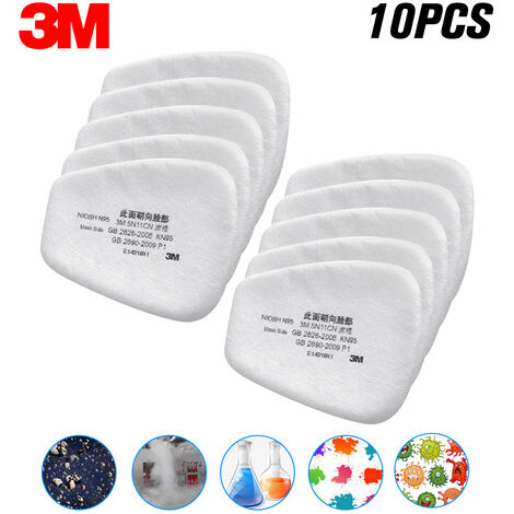 3M 5N11 10PCS Filtre Coton N95 Filtre à particules pour masque à gaz Respirateur Utilisation avec couvercle de filtre 501 et cartouches filtrantes de la série 6000