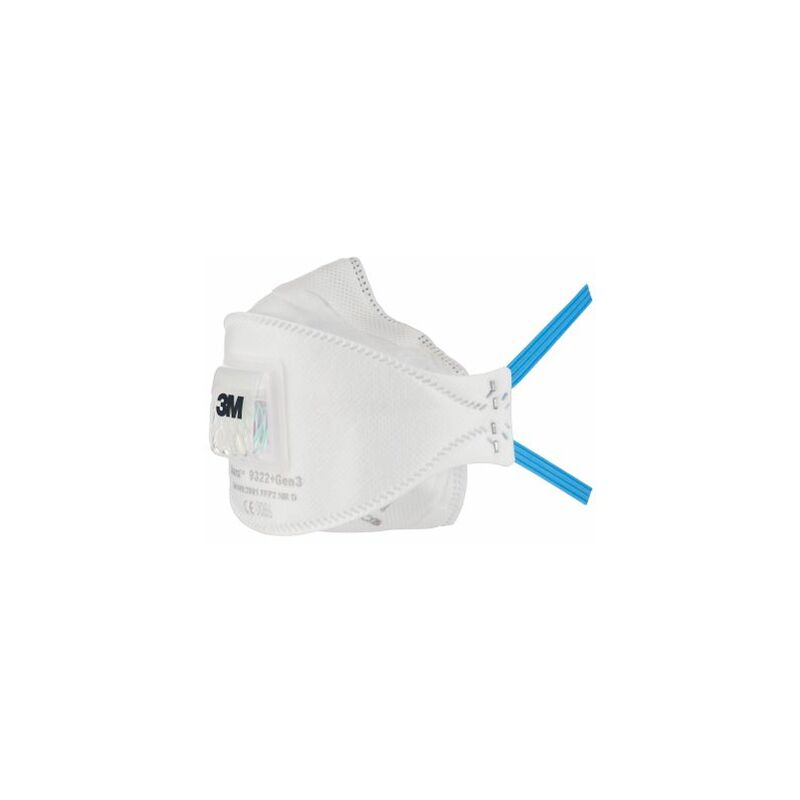 3M - Masque respiratoire jetable FFP2, avec soupape série Aura™ 9300+Gen3, avec clip nasal réglable ( Prix pour Boîte de 5 )