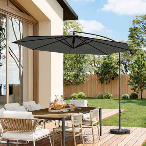 3M Banana Parasol Patio Umbrella Sun Shade Shelter with Fan-shaped Base, Black