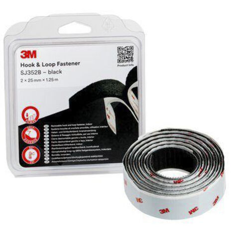 3M Bande de crochet et de boucle SJ352B noir longueur 1,25 m largeur 25 mm