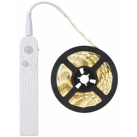3m Bande LED avec détecteur de mouvement, veilleuse à piles avec capteur PIR, éclairage de placard, étanche IP65, (Blanc chaud 3500K, 3m)