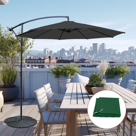 3M Black Garden Patio Banana Parasol Cantilever Umbrella w/ Base Cover