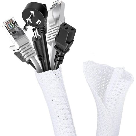 3m- Blanc Manchon De Cache Cble, 13-20mm Rglable Gaine Cble Tresse, Extensible Gaine Range Cable Informatique, Protection Du Cache Cbles Pour Auto