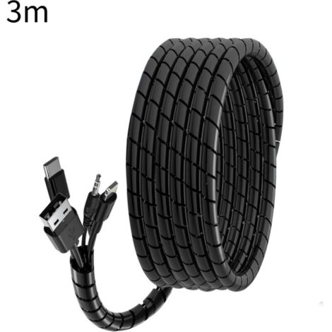 3M Cache Cable Spirale  20mm, Gaine Spirale Flexible Protege Cable pour Le Bureau/Ordinateur, Kit de Câble Rangement pour Le Câble d'Antenne TV/PC/USB/Télé/AUX, Noir - Bricolage
