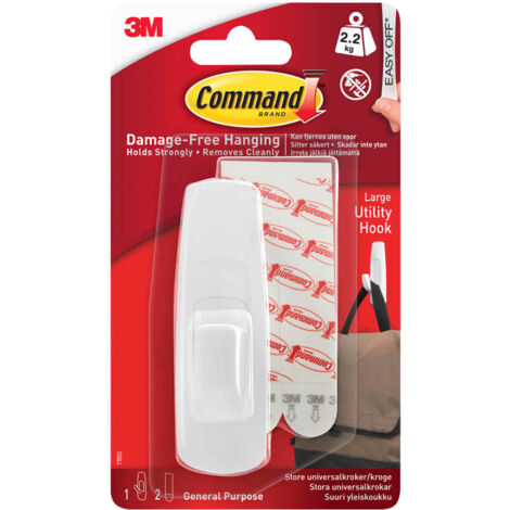 3M Command Large Utility Hook COM17003 – Heavy-Duty Wall Mount Hanger for Home and Office, White