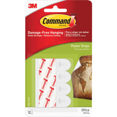 3M Command™ Poster Strips Pack of 12 - Damage-Free Wall Mounting Solution for Photos, Posters, and Artwork