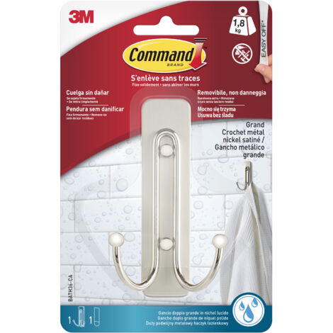 3M Crochet 2 Têtes Nickel Satiné Command