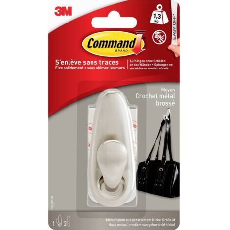 3M Crochet métallique Medium Command™ « classique » (L x l x H) 83 x 32 x 32 mm nickel (brossé) Contenu: 1 pc(s) W288352