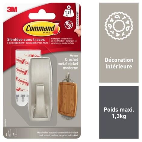 3M Crochet métallique Medium Command™ « Modern Reflection » (L x l x H) 79 x 29 x 29 mm nickel (brossé) Contenu: 1 pc(s) W288332