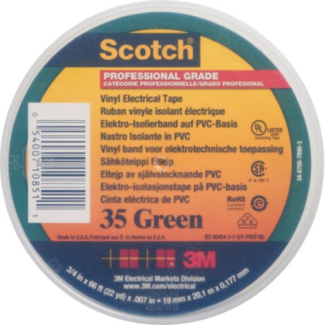 3M Deutschland PVC Elektro-Isolierband 19 mm x 20 m, grün Scotch 35 19x20 gn