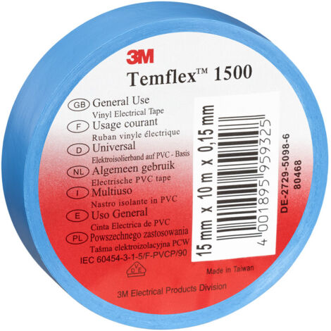 3M Deutschland Vinyl Elektro-Isolierband 19 mm x 25 m, blau TemFlex 1500 19x25bl