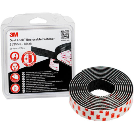 3M Dual Lock SJ3550 Negro 40 ITS/CM² Cierre de presión flexible25 mm x 2.5 m x 5.7 mm (por 4)