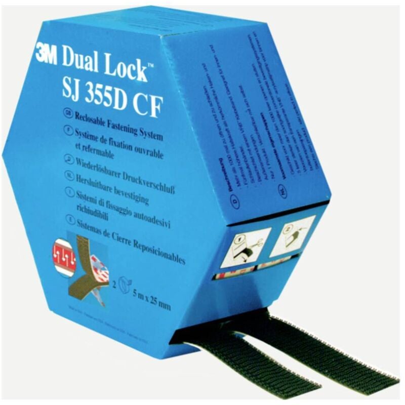 3M - Dual Lock SJ355DCF ref Bande auto-agrippante à coller tête de champignon (l x l) 5000 mm x 25 mm noir 1 paire(s)