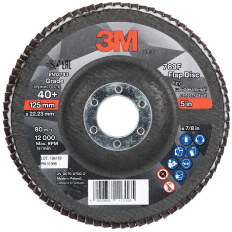 3M Fächerschleifscheibe 769F, Glasgewebeteller flach,⌀ 125 mm, Körnung: 80