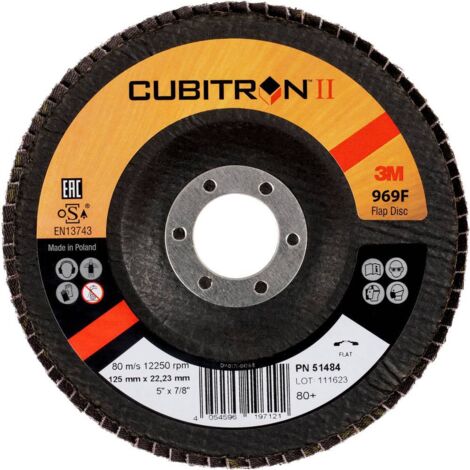 3M Fächerschleifscheibe 969F Cubitron II, Glasgewebeteller, flach, 125 mm Durchmesser, Körnung: 80