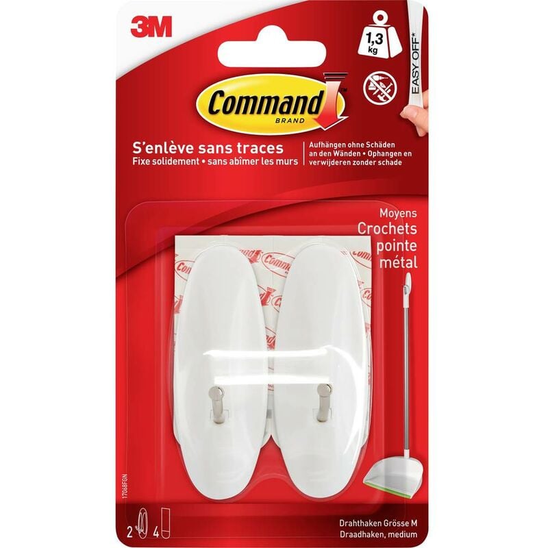 Image of Command - 3M Ganci a filo medium ™ (l x l x a) 29 x 29 x 79 mm Bianco, Metallo Contenuto: 2 pz.