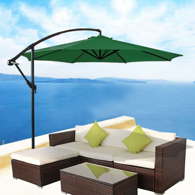 Greenbay 3m Garden Banana Parasol Patio Sun Shade Shelter Crank Hanging Rattan Cantilever Green 615paba30ge