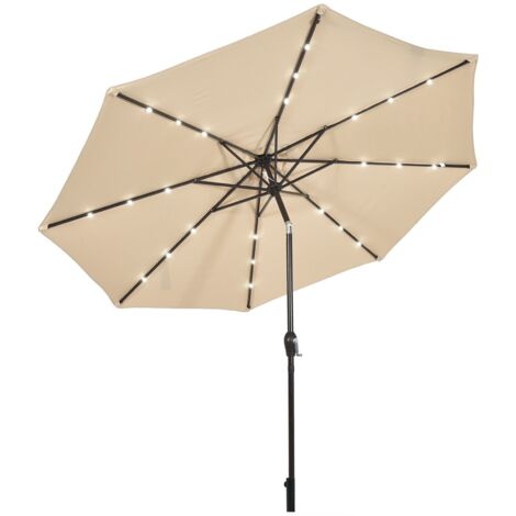 3m Garden Parasol 24 Solar Power LED Lights Patio Umbrella Tilt-Beige
