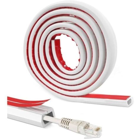 3M Goulotte Passe Cable Auto-adhésif,Cache Cable TV Mural,Goulotte Electrique Exterieur,Cache Cable Sol pour Cacher 1 Câble,Blanc