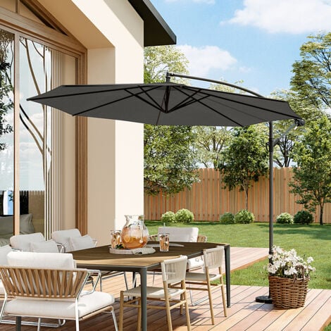 3M Large Garden Hanging Parasol Cantilever Sun Shade Patio Banana Umbrella, Black